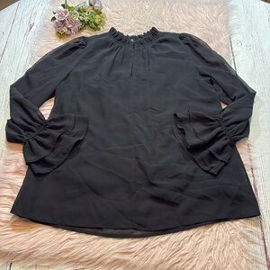 Tuckernuck Black Ruffle-Neck Long Sleeve Blouse